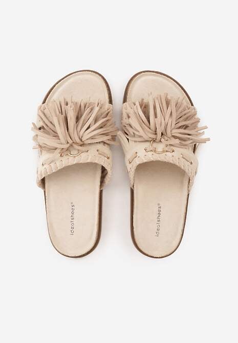 Beżowe Klapki Boho z Ozdobnymi Frędzlami Samsonitta 6