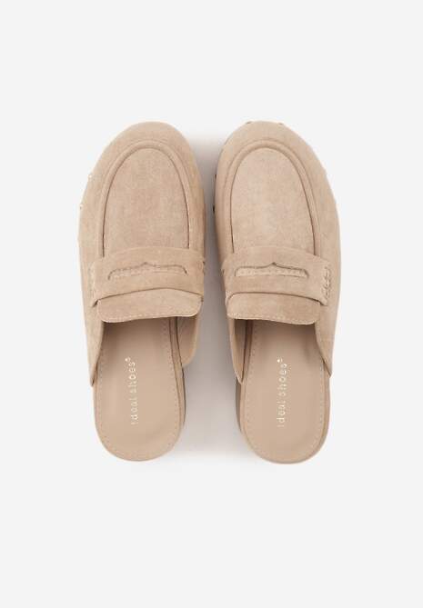 Beżowe Klapki Drewniaki o Fasonie Loafersów z Ozdobnymi Nitami Sargita 6