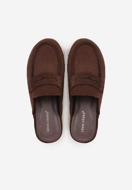 Brązowe Klapki Drewniaki o Fasonie Loafersów z Ozdobnymi Nitami Sargita 6