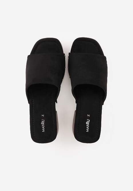 Czarne Klapki w Stylu Drewniaków z Nitami na Klockowym Obcasie Junikofa 6