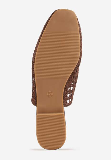 Brązowe Ażurowe Klapki Mule z Plecioną Cholewką Raguela 7