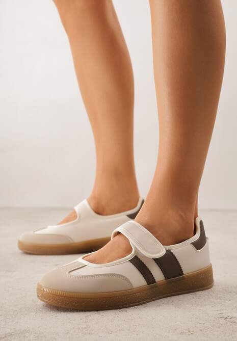 Beżowe Tenisówki Sneakeriny z Paskiem na Rzep Pirel