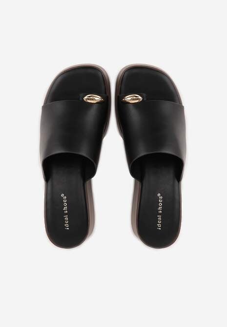 Czarne Klapki Japonki na Koturnie w Stylu Drewniaków Triaqueena 6