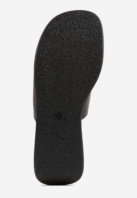 Czarne Klapki Japonki na Koturnie w Stylu Drewniaków Triaqueena 7
