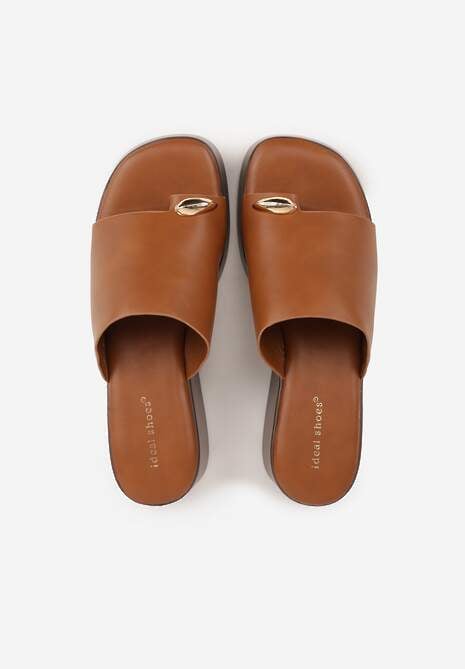 Jasnobrązowe Klapki Japonki na Koturnie w Stylu Drewniaków Triaqueena 6