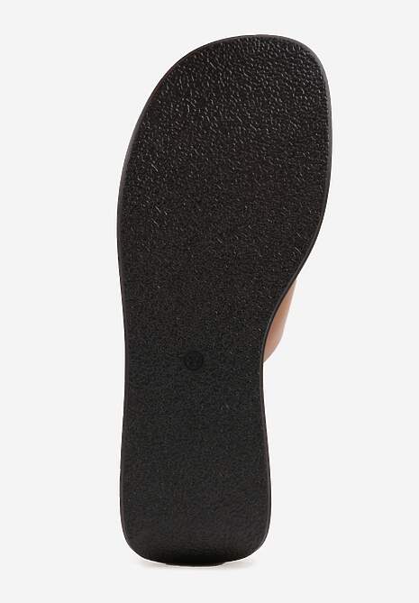 Jasnobrązowe Klapki Japonki na Koturnie w Stylu Drewniaków Triaqueena 7