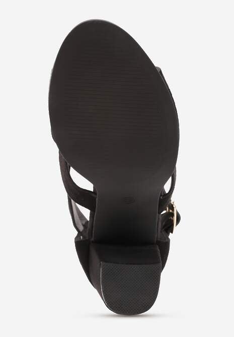 Czarne Sandały na Wysokim Słupku z Perforacją z Imitacji Zamszu Meeyah 7