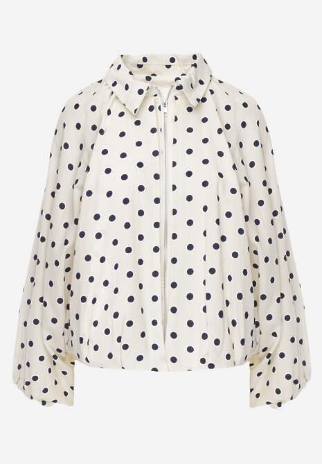 Jasnobeżowa Nietoperzowa Bluza z Wiskozą w Kropki z Kołnierzykiem Meze 6