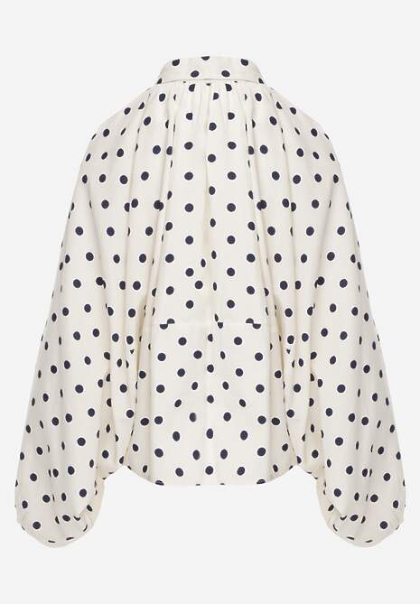Jasnobeżowa Nietoperzowa Bluza z Wiskozą w Kropki z Kołnierzykiem Meze 7