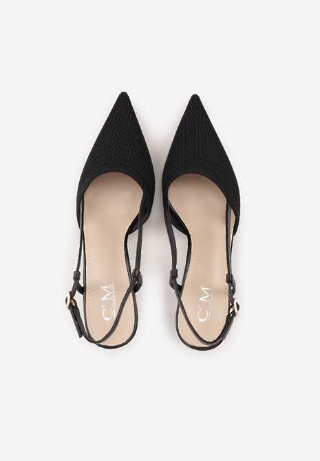 Czarne Ażurowe Sandały na Szpilce Typu Slingback Pavidia 6