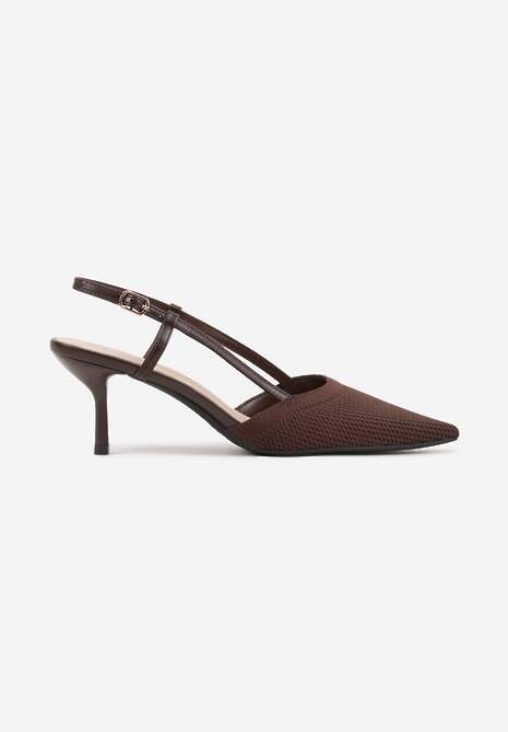 Brązowe Ażurowe Sandały na Szpilce Typu Slingback Pavidia 4