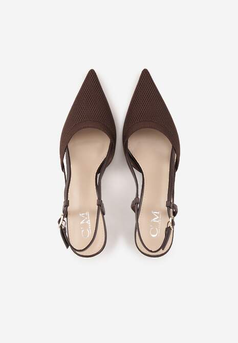 Brązowe Ażurowe Sandały na Szpilce Typu Slingback Pavidia 6