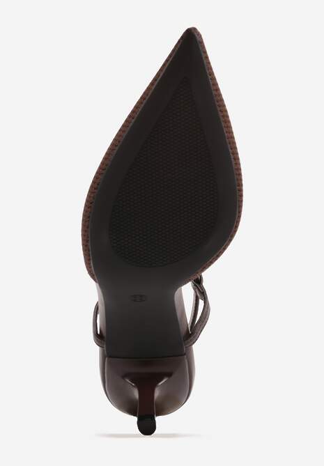 Brązowe Ażurowe Sandały na Szpilce Typu Slingback Pavidia 7