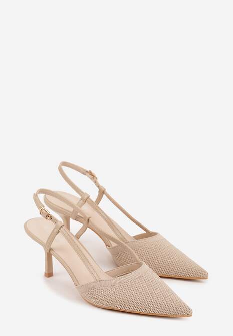 Beżowe Ażurowe Sandały na Szpilce Typu Slingback Pavidia 5