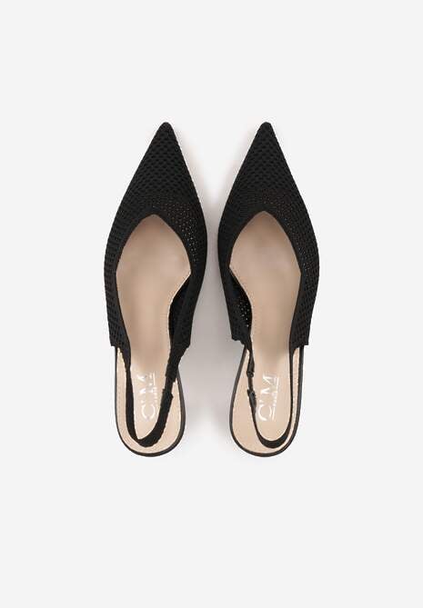 Czarne Sandały Slingback z Ażurową Cholewką i Szpiczastym Noskiem Beethovia 6