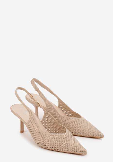 Beżowe Sandały Slingback z Ażurową Cholewką i Szpiczastym Noskiem Beethovia 5