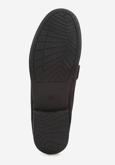 Czarne Mokasyny z Imitacji Zamszu z Aplikacją w Kształcie Kokardy z Frędzlami Edea 7