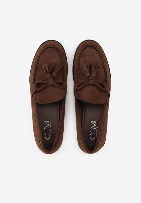 Brązowe Mokasyny z Imitacji Zamszu z Aplikacją w Kształcie Kokardy z Frędzlami Edea 6