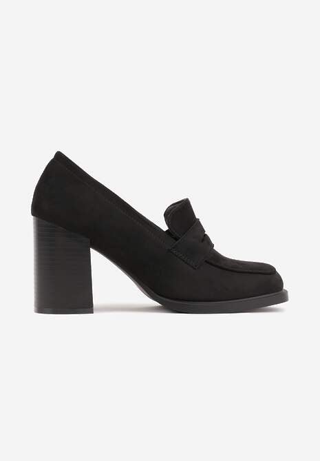 Czarne Półbuty Mokasyny na Słupku z Geometryczną Wstawką Edalinae 4