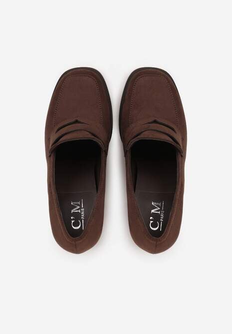 Brązowe Półbuty Mokasyny na Słupku z Geometryczną Wstawką Edalinae 6