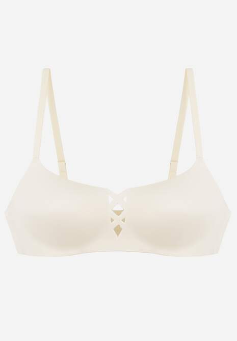 Jasnobeżowy Biustonosz o Gładkim Wykończeniu z Imitacją Wiązania Azisene