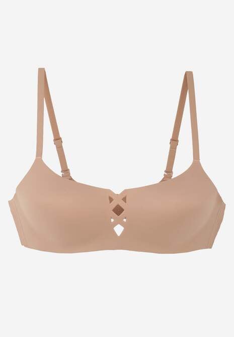 Ciemnobeżowy Biustonosz o Gładkim Wykończeniu z Imitacją Wiązania Azisene