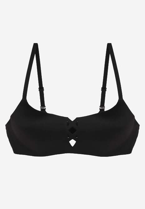 Czarny Biustonosz o Gładkim Wykończeniu z Imitacją Wiązania Azisene