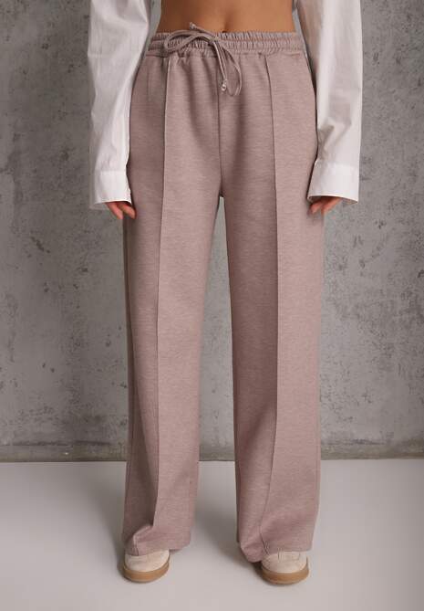 Beżowy Komplet Dresowy z Dzianiny z Wiskozą Bluza i Spodnie Wide Leg Nevelida 5