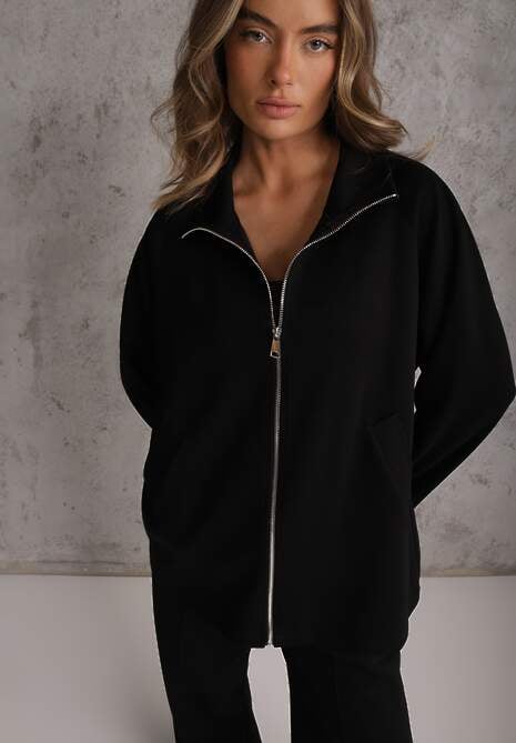 Czarny Komplet Dresowy z Dzianiny z Wiskozą Bluza i Spodnie Wide Leg Nevelida 5