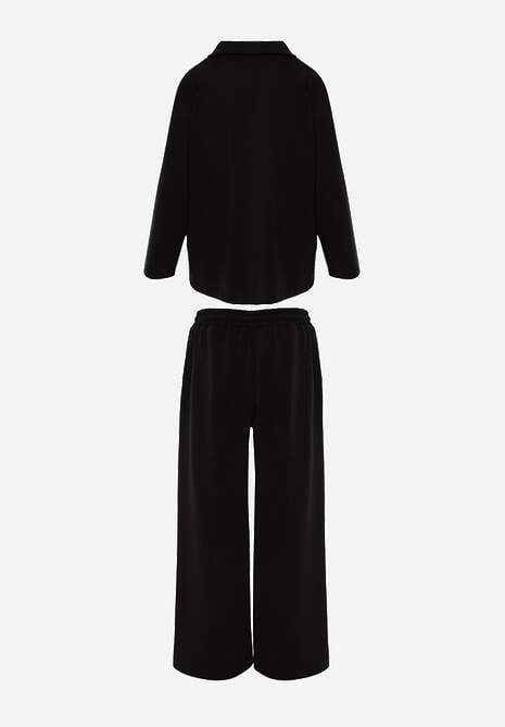 Czarny Komplet Dresowy z Dzianiny z Wiskozą Bluza i Spodnie Wide Leg Nevelida 7