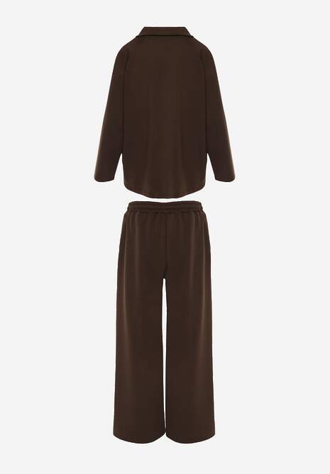 Ciemnobrązowy Komplet Dresowy z Dzianiny z Wiskozą Bluza i Spodnie Wide Leg Nevelidaa 7