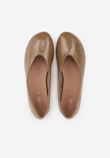 Zielone Gładkie Balerinki Basic z Zaokrąglonym Noskiem Kaleta 6