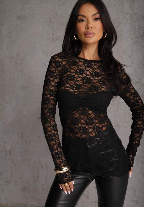 Czarna Bluzka z Koronki o Asymetrycznym Kroju Kortesta