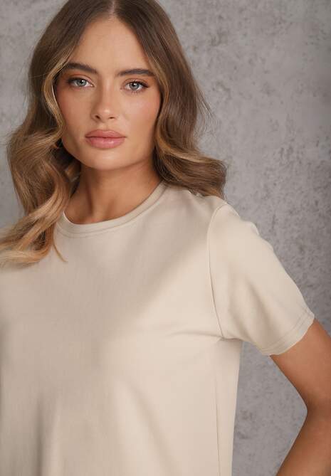 Beżowy Casualowy T-shirt z Bawełny Nealiara 5