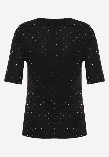 Czarna Bluzka z Dekoltem Typu Łódka Ozdobiona Cyrkoniami Neaninna 7