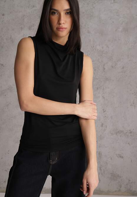 Czarna Bluzka Top Bez Rękawów ze Stójką Nedire 4