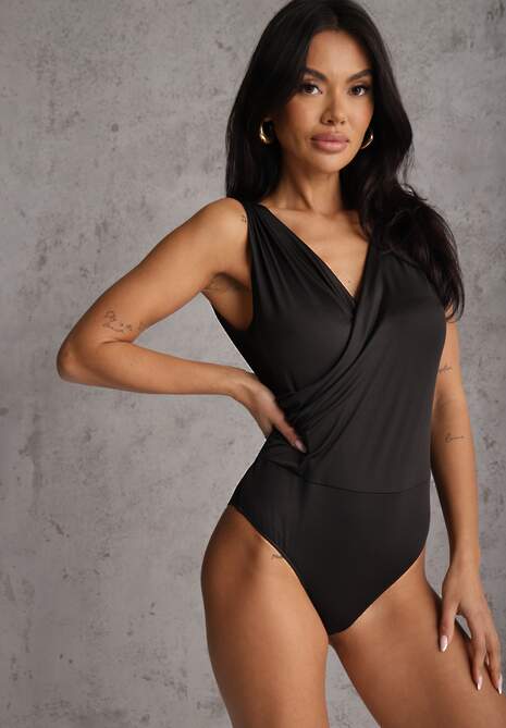 Czarne Kopertowe Body Bez Rękawów Edalwen