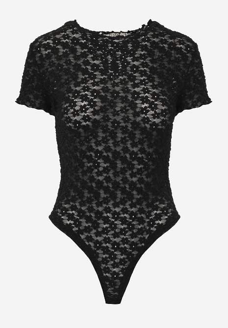 Czarne Body z Koronki z Krótkim Rękawem Dorilie 6