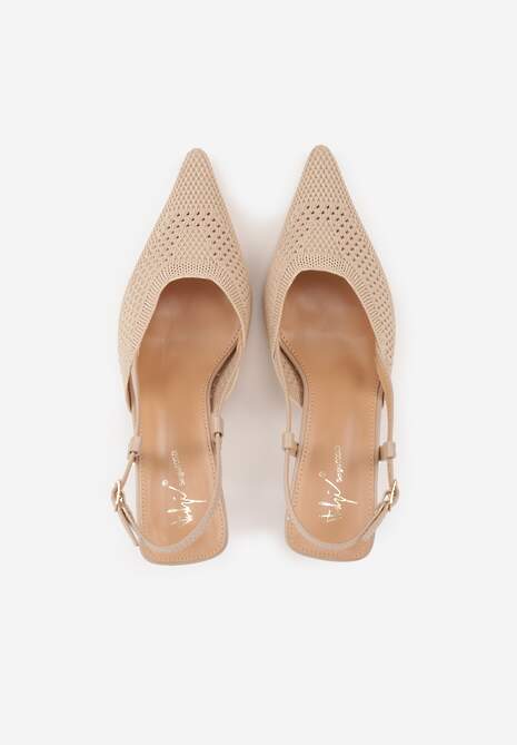 Beżowe Ażurowe Sandały na Szpilce Slingback Erilise 6