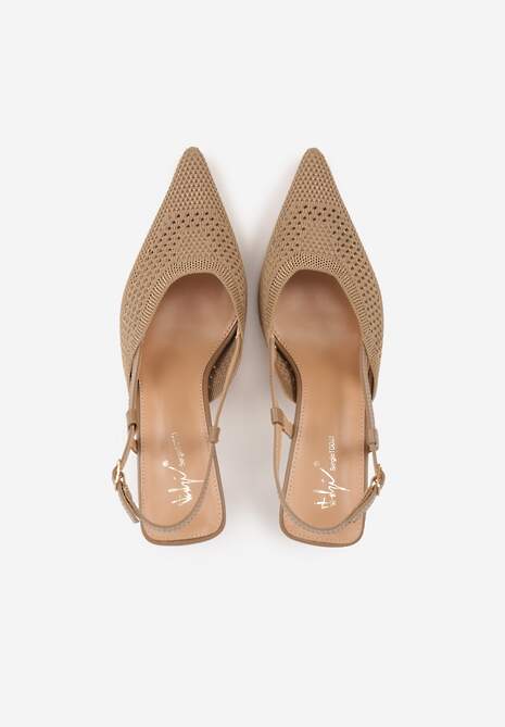 Ciemnobeżowe Ażurowe Sandały na Szpilce Slingback Erilise 6