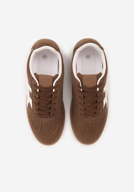 Brązowe Sneakersy w Stylu Tenisówek Ozdobione Geometrycznymi Paskami Zitora 6