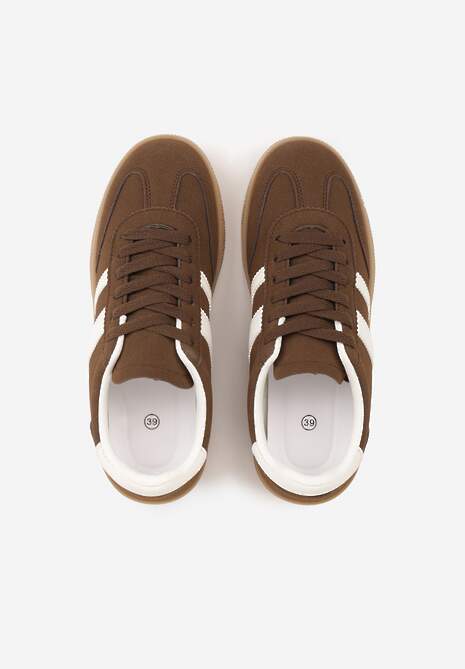Brązowe Sneakersy Typu Tenisówki Ozdobione Paskami po Bokach Fefia 6