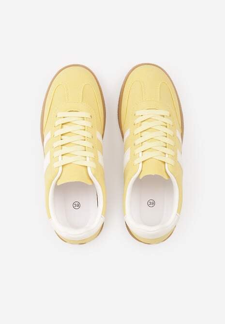 Żółte Sneakersy Typu Tenisówki Ozdobione Paskami po Bokach Fefia 6