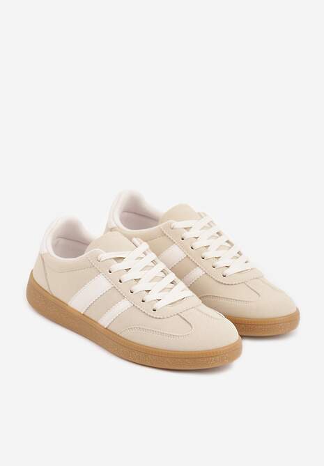 Beżowe Sneakersy Typu Tenisówki Ozdobione Paskami po Bokach Fefia 5