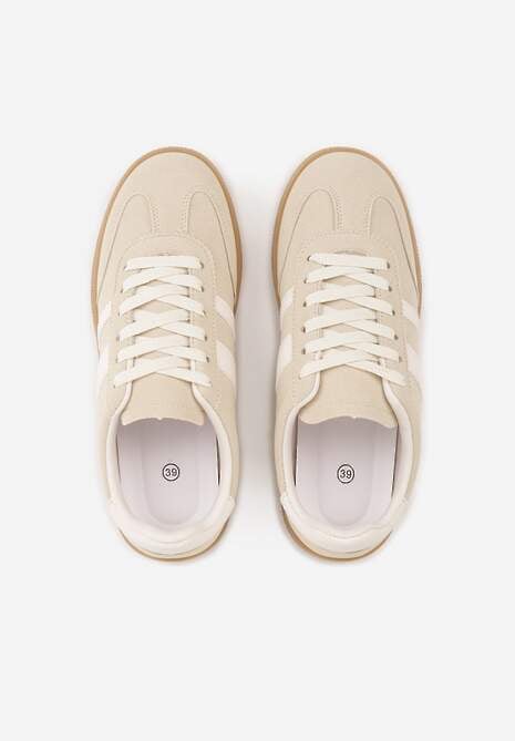 Beżowe Sneakersy Typu Tenisówki Ozdobione Paskami po Bokach Fefia 6