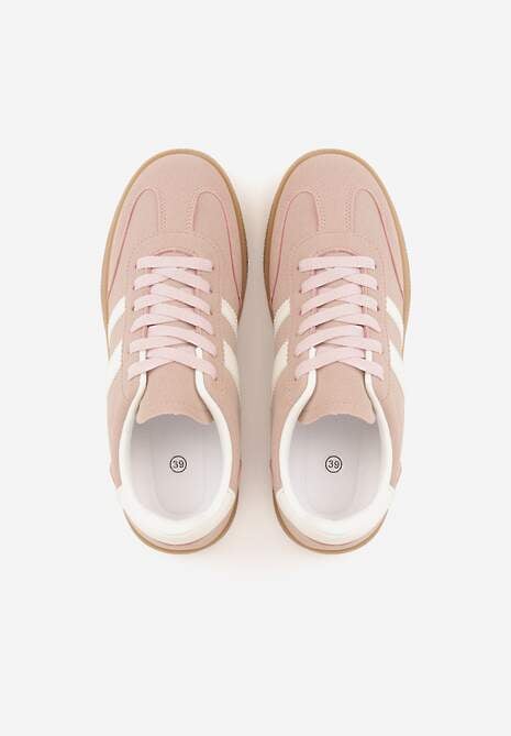Różowe Sneakersy Typu Tenisówki Ozdobione Paskami po Bokach Fefia 6