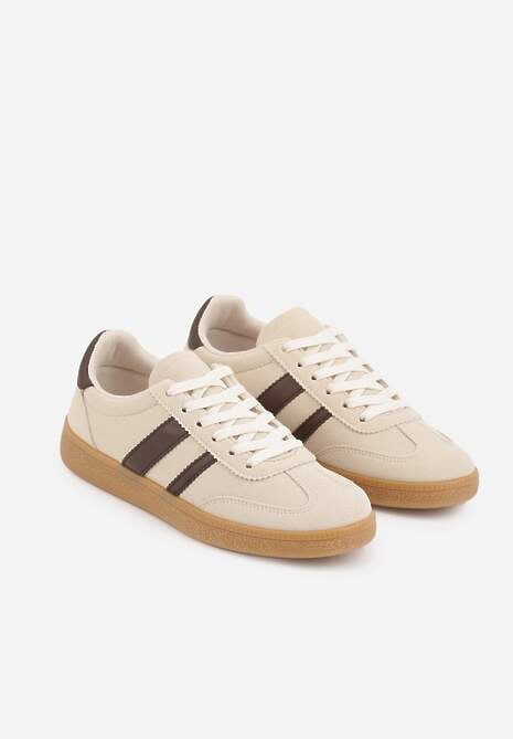 Beżowo-Brązowe Sneakersy Typu Tenisówki Ozdobione Paskami po Bokach Fefia 5