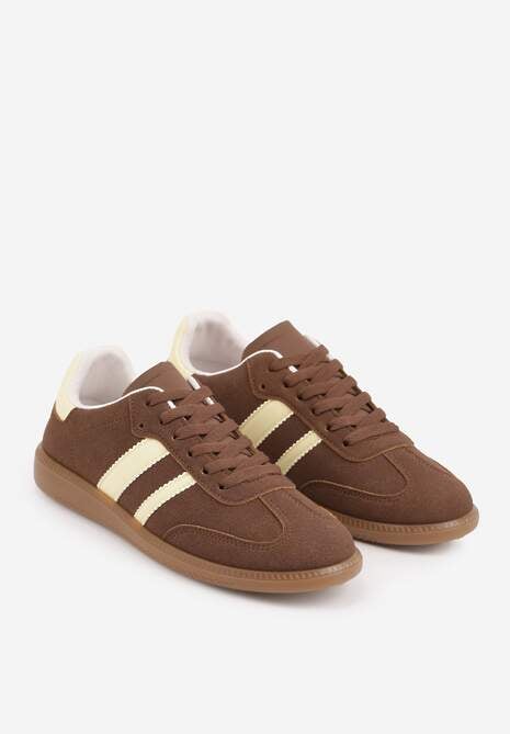 Brązowo-Żółte Casualowe Sneakersy na Płaskiej Podeszwie z Paskami Jereria 5