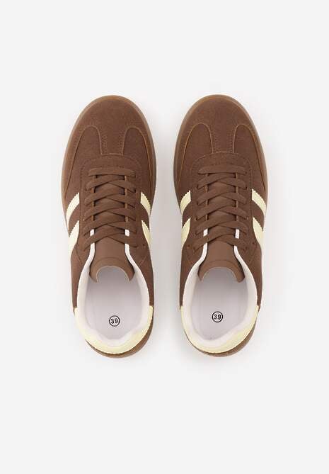 Brązowo-Żółte Casualowe Sneakersy na Płaskiej Podeszwie z Paskami Jereria 6