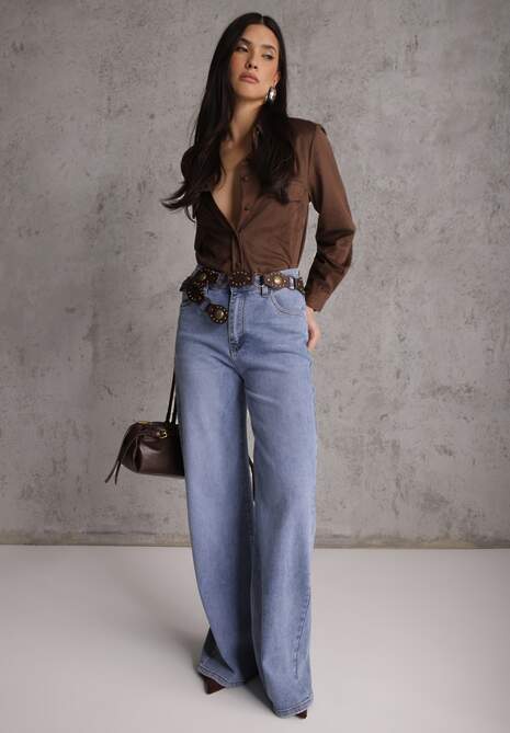 Niebieskie Szerokie Jeansy Palazzo z Bawełną Zinnarisa